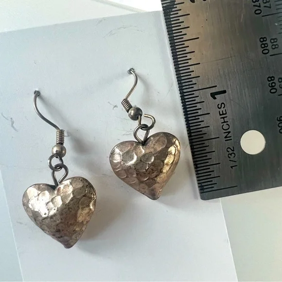 HEART EARRINGS BALI Sterling Silver Hammered Heart Vintage Karen Hill Tribe - Picture 4 of 5